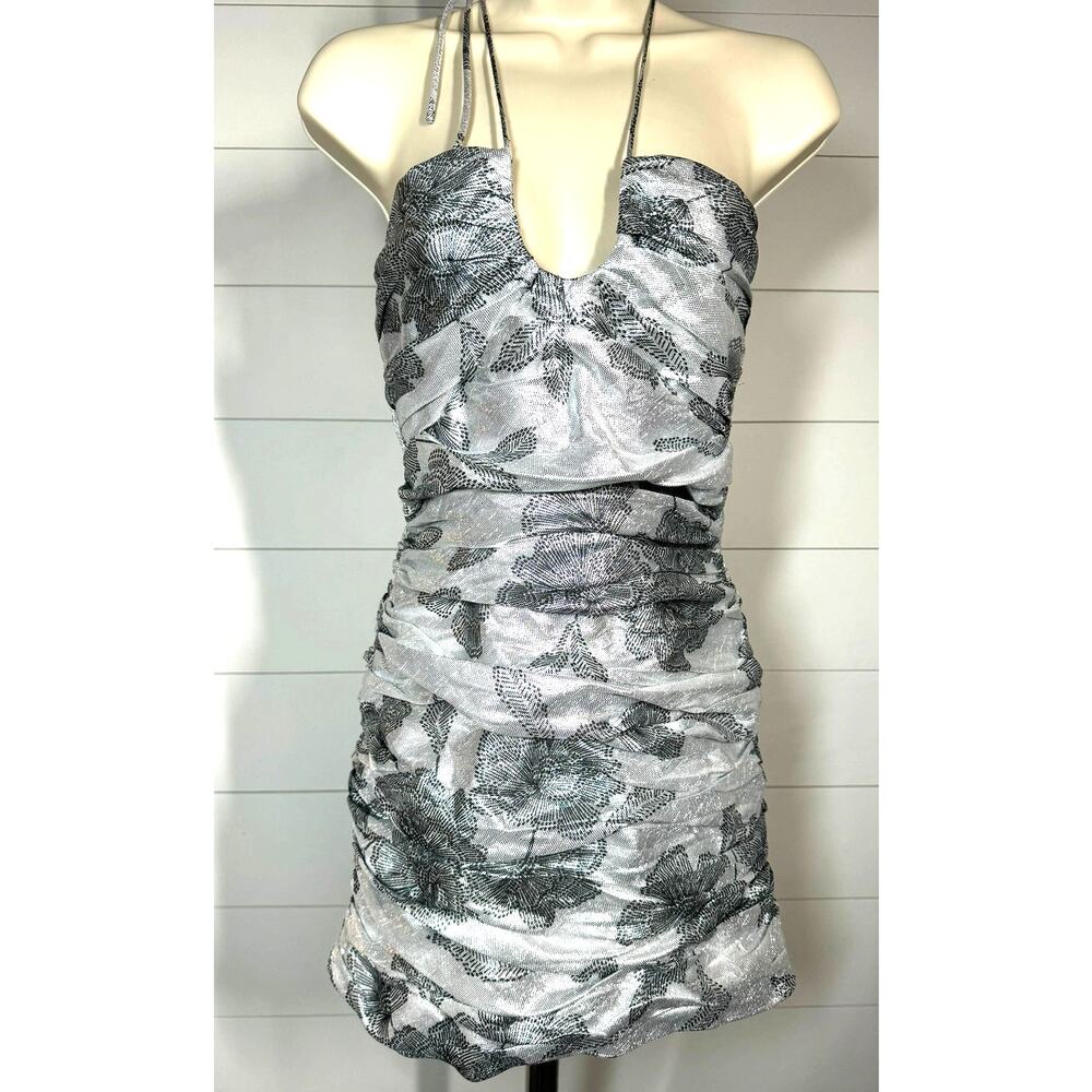 Zara Shiny Metallic Silver Mini Dress - Size Small